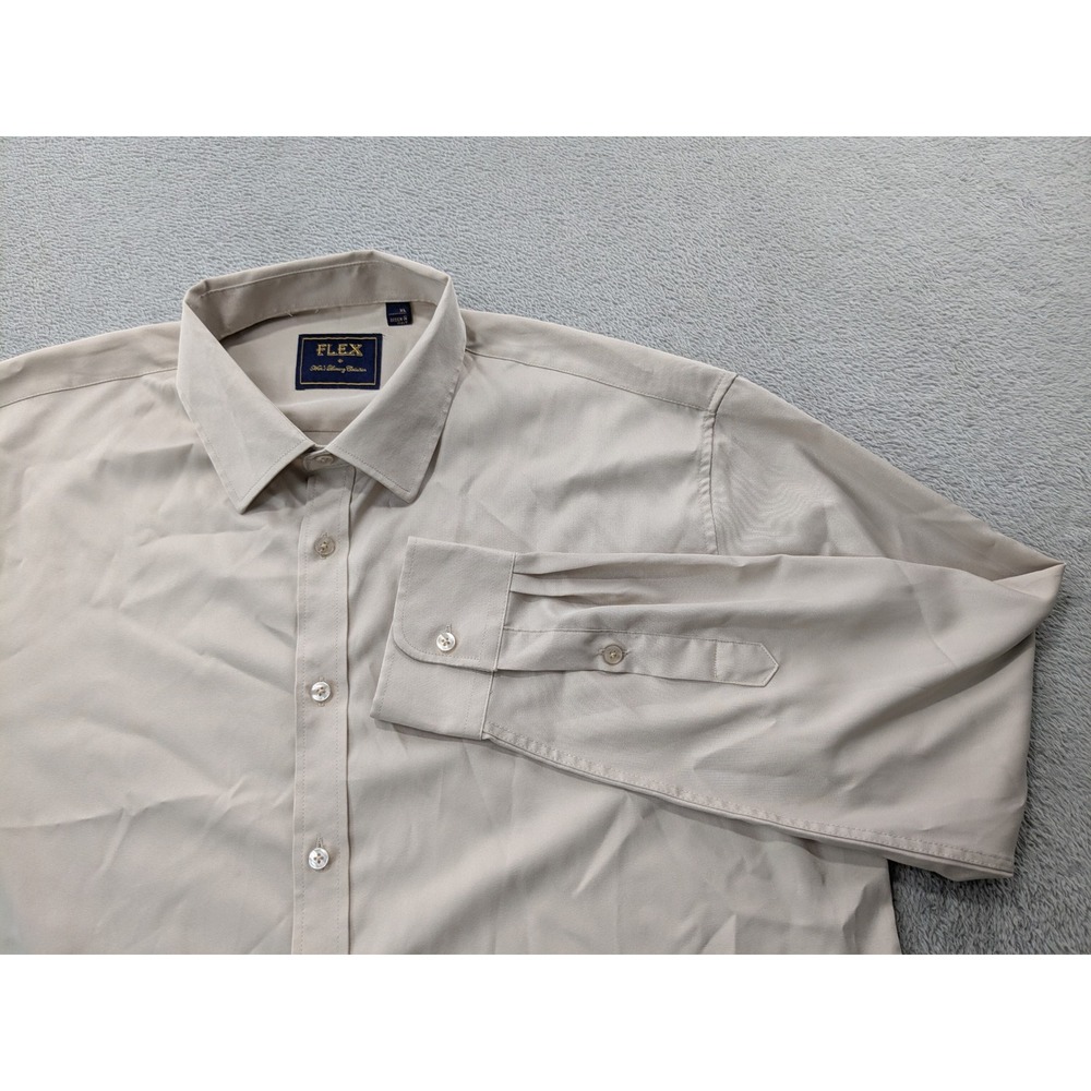 FLEX Luxury Dress Shirt Button Up Long Sleeve Collared Silky Beige Mens Size XL